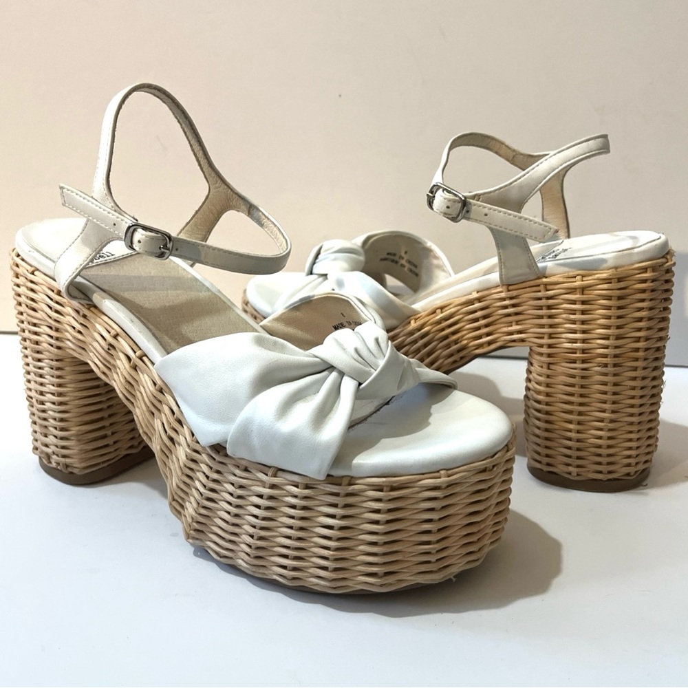Jeffrey Campbell TEA PARTY Wicker Platform Ankle Strap Sandals in White 8